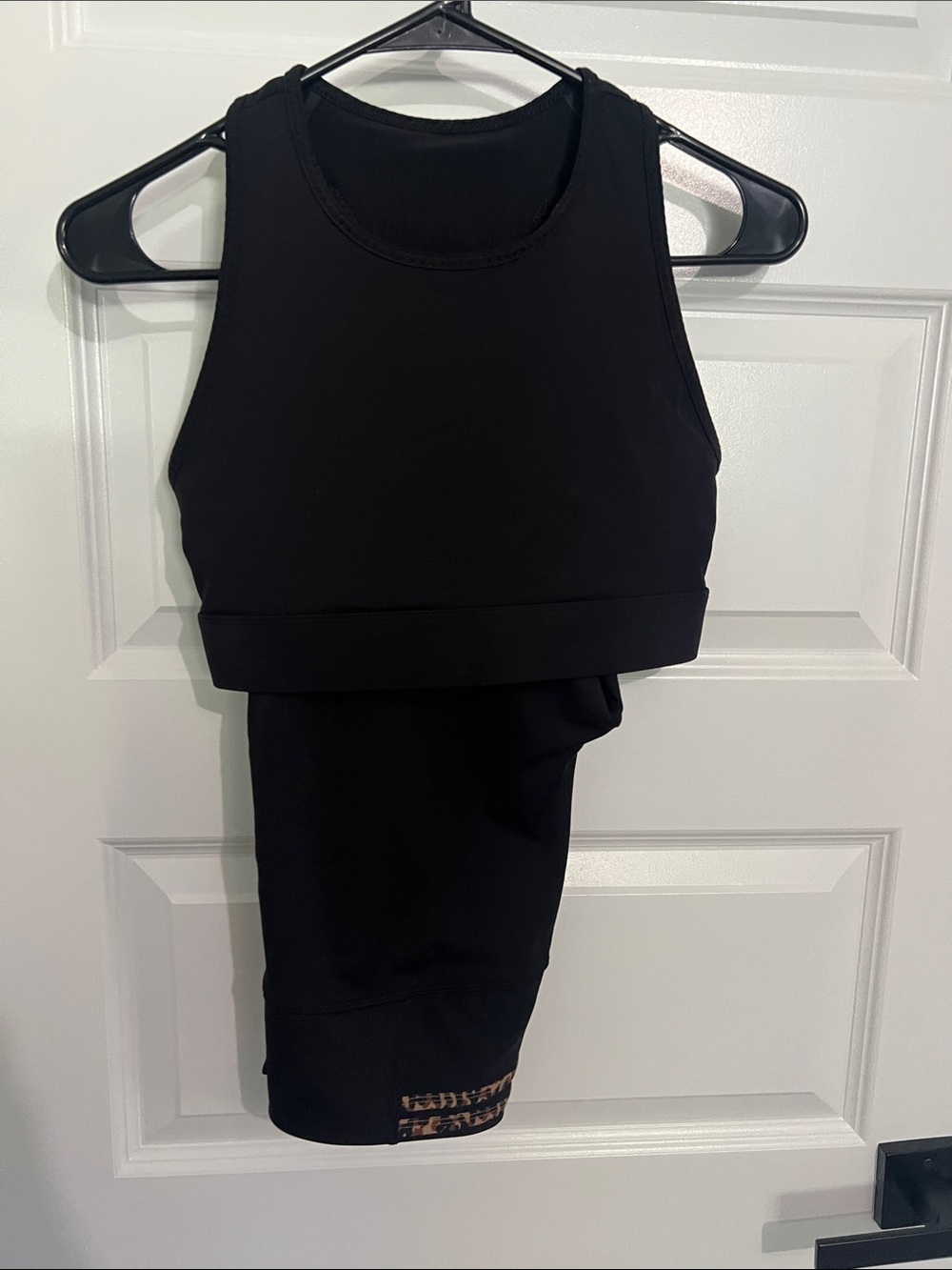 Fabletics Black Crop Tank and High-Rise Leggings Set with Leopard Accent